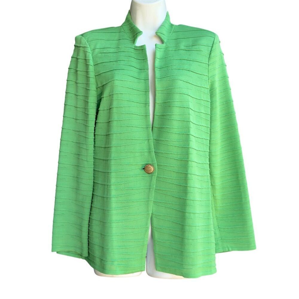 Misook Textured Knit Cardigan Sweater Sz M Green Single Button Business Casual